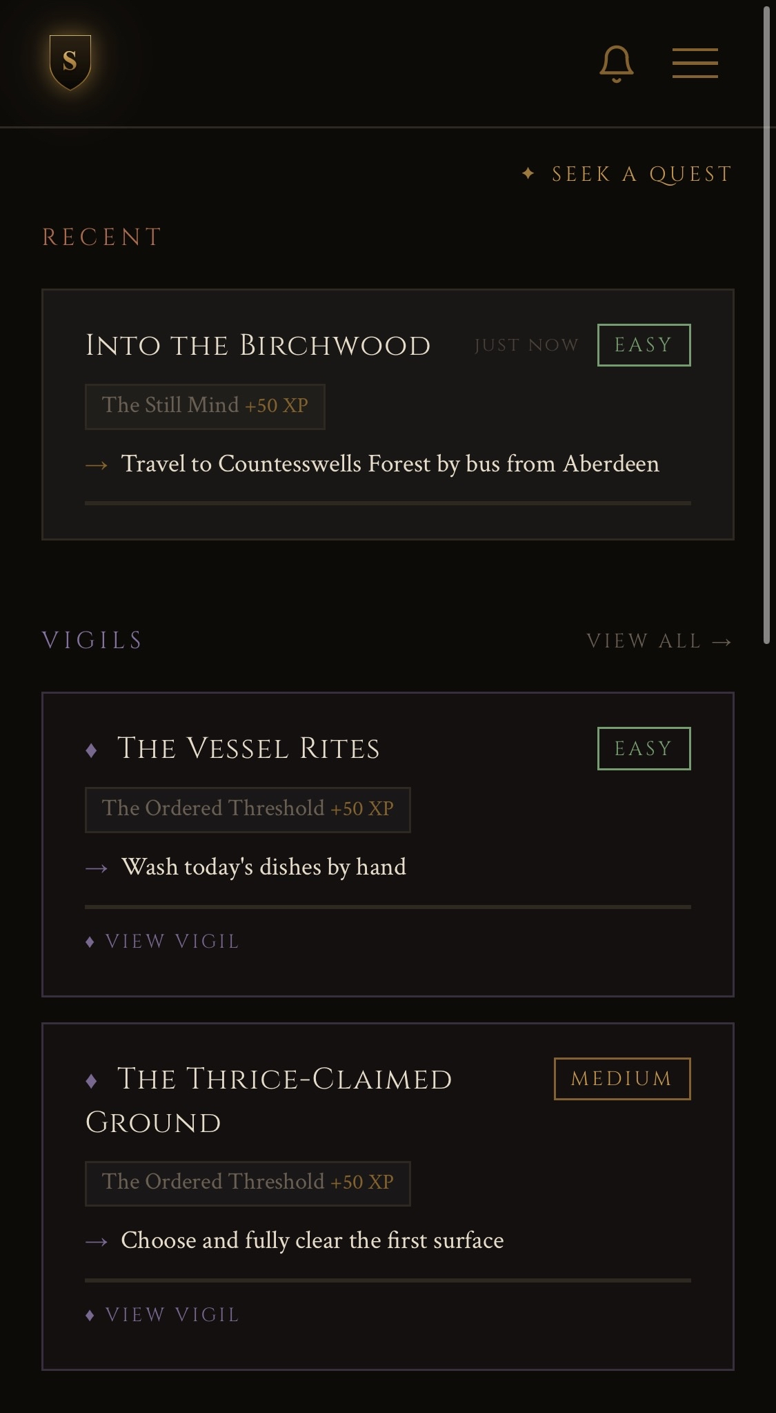 Squire home dashboard